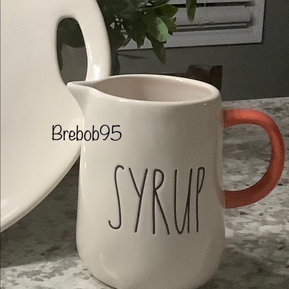 Rae Dunn PANCAKES platter and SYRUP pitcher with orange handle- Rare Set - Picture 3 of 3